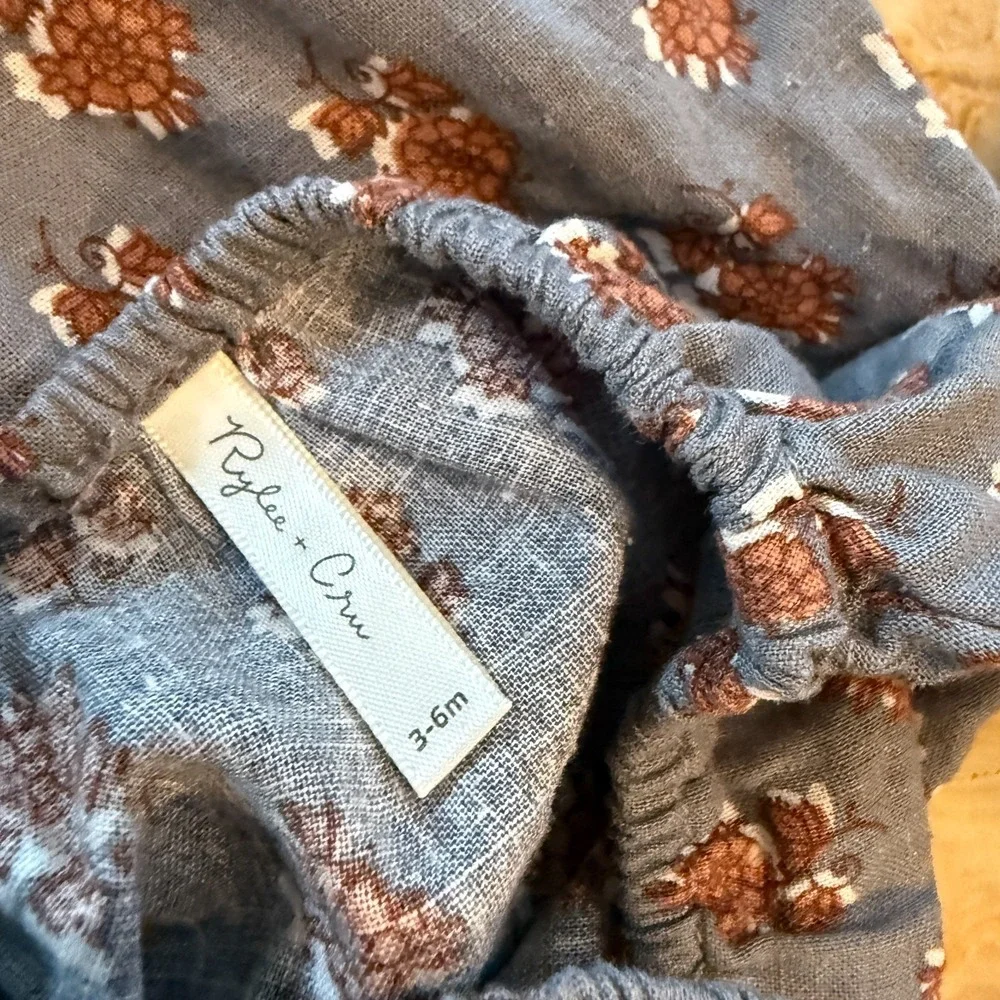 Rylee + Cru Baby Bubble Romper Blue Rust Floral Long Sleeve One Piece 3-6M